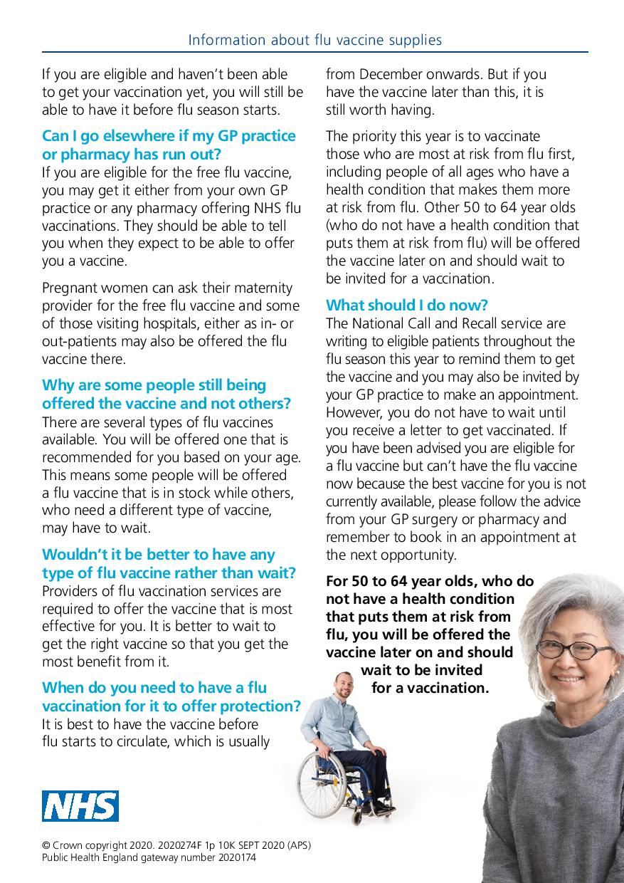 Why am I being asked to wait to have my flu vaccine? p2